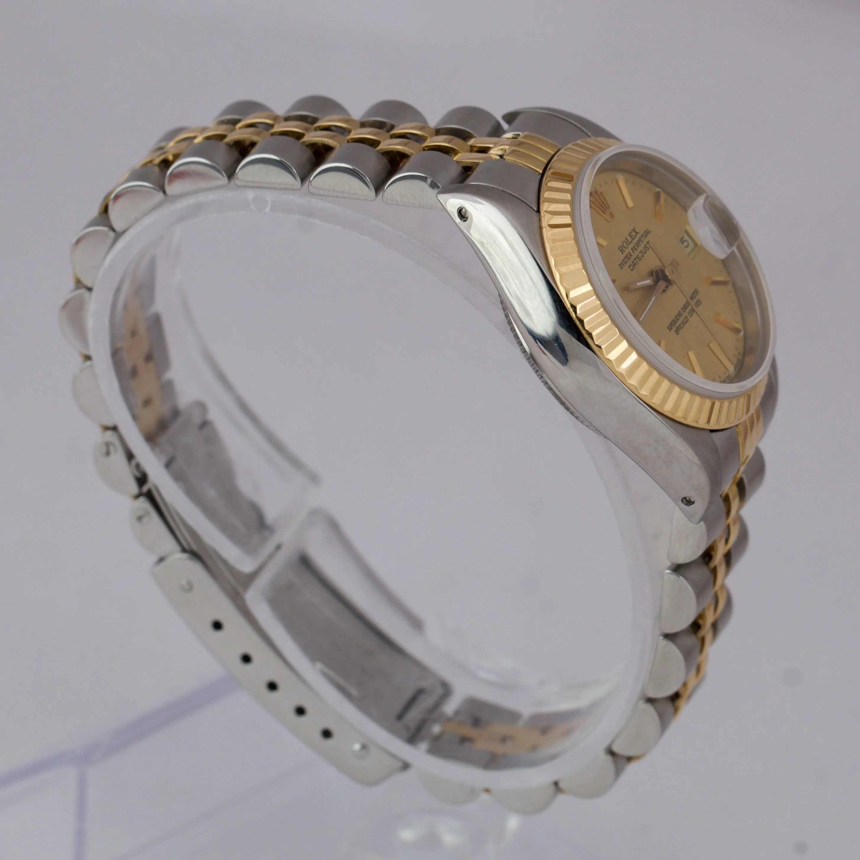 Ladies Rolex DateJust 26mm 18K Stainless Two Tone Champagne Jubilee Watch 69173
