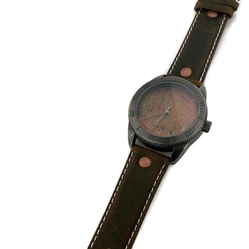 Large Copper Dial Watch With Leather Band
