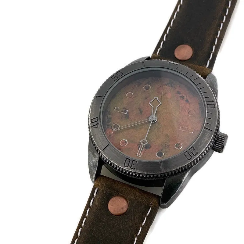 Large Copper Dial Watch With Leather Band