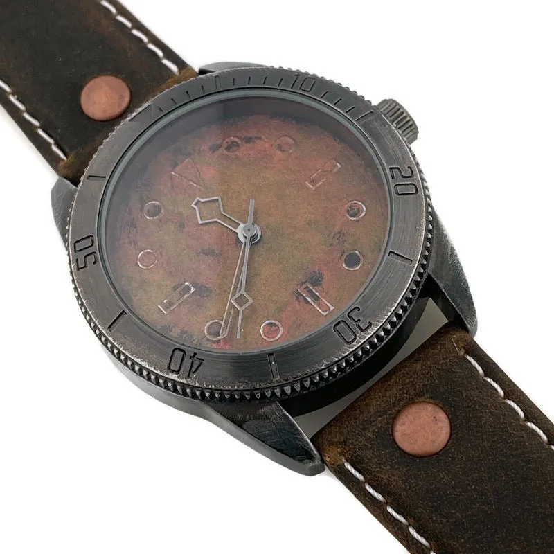 Large Copper Dial Watch With Leather Band