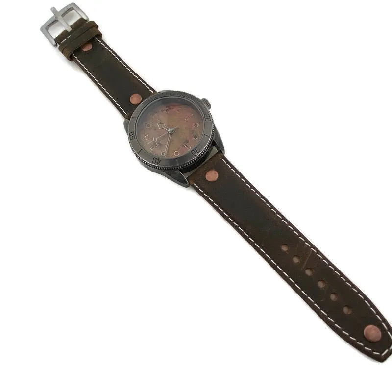 Large Copper Dial Watch With Leather Band