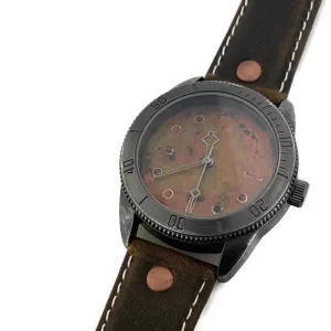 Large Copper Dial Watch With Leather Band