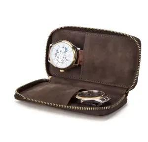 Leather Watch Case with Two Slots for Storage and Display