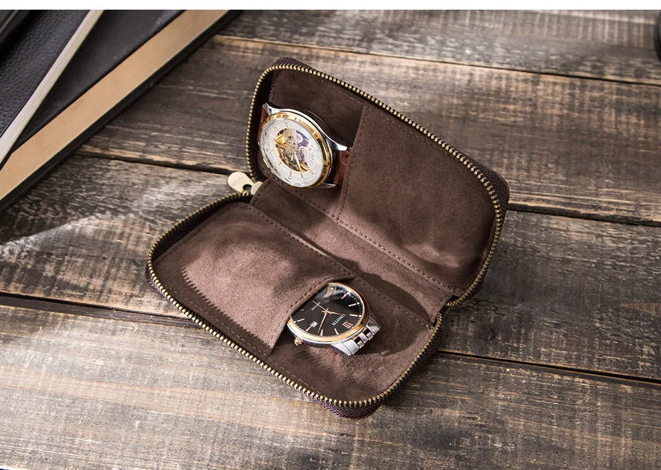 Leather Watch Case with Two Slots for Storage and Display
