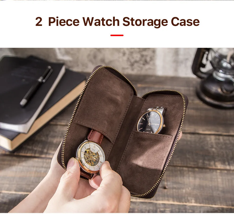 Leather Watch Case with Two Slots for Storage and Display