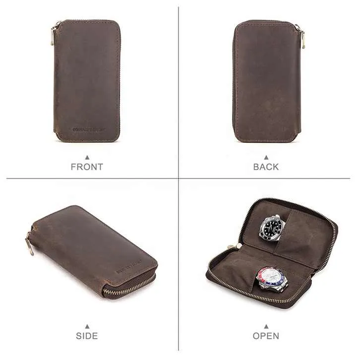 Leather Watch Case with Two Slots for Storage and Display