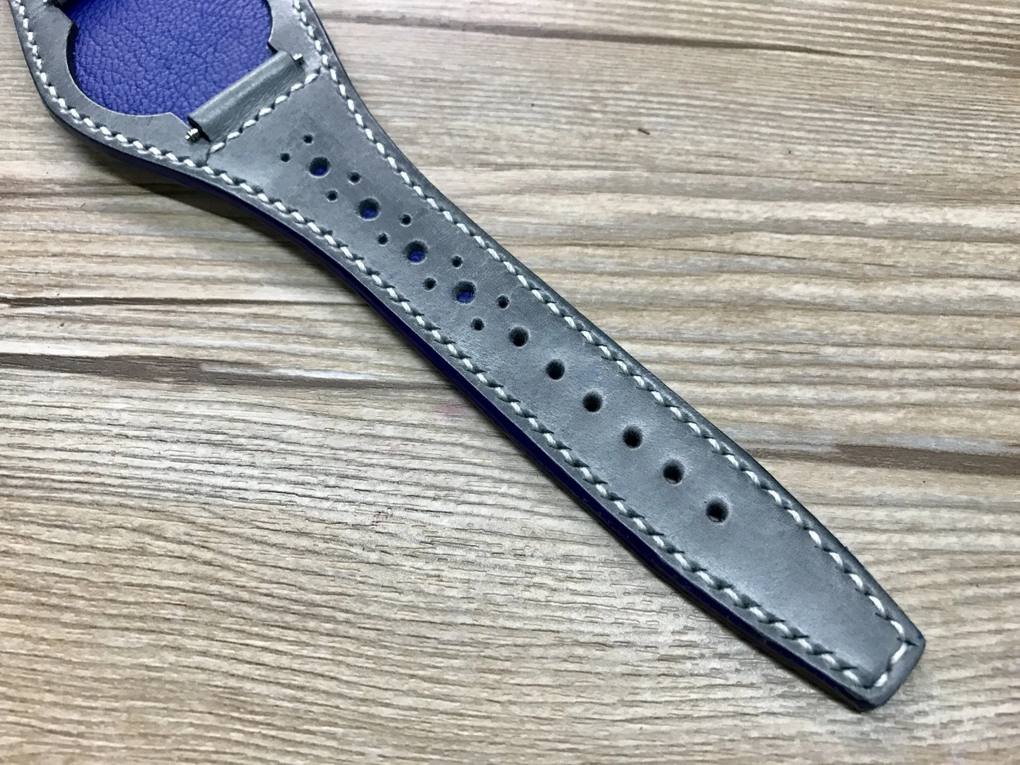 Leather Watch Strap 20mm, Cuff Watch Band 19mm 22mm, Brogue Pattern Grey Leather wrist watch band, Christmas Gift Ideas