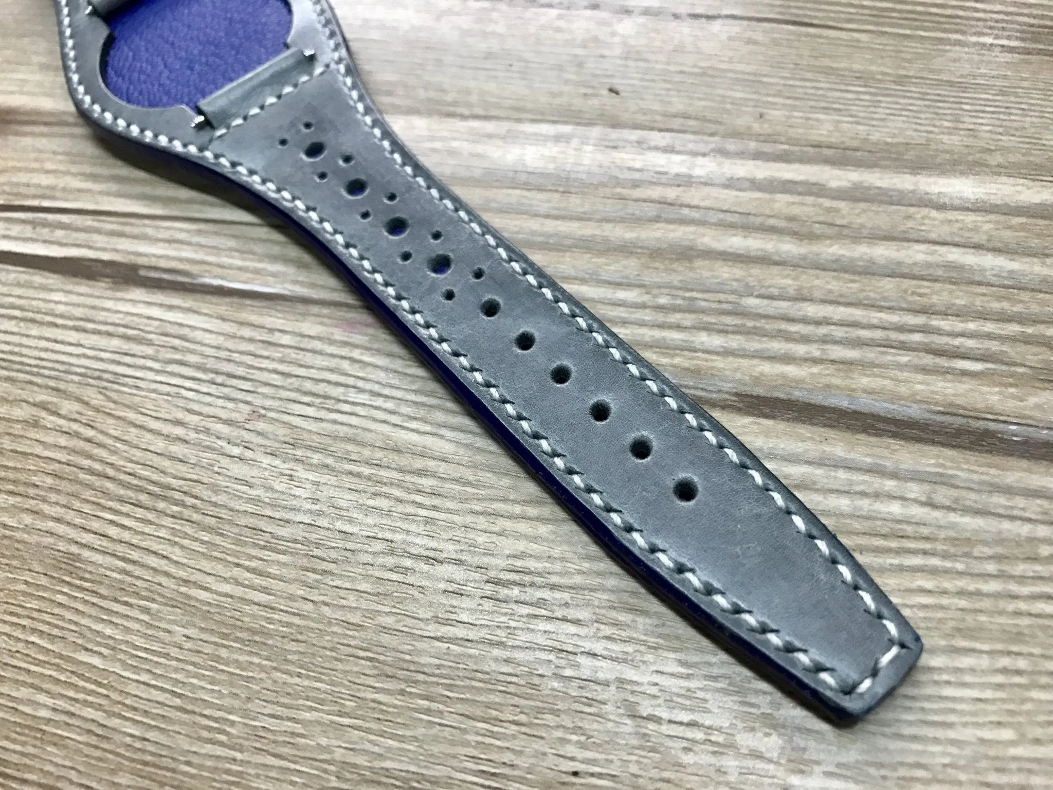 Leather Watch Strap 20mm, Cuff Watch Band 19mm 22mm, Brogue Pattern Grey Leather wrist watch band, Christmas Gift Ideas