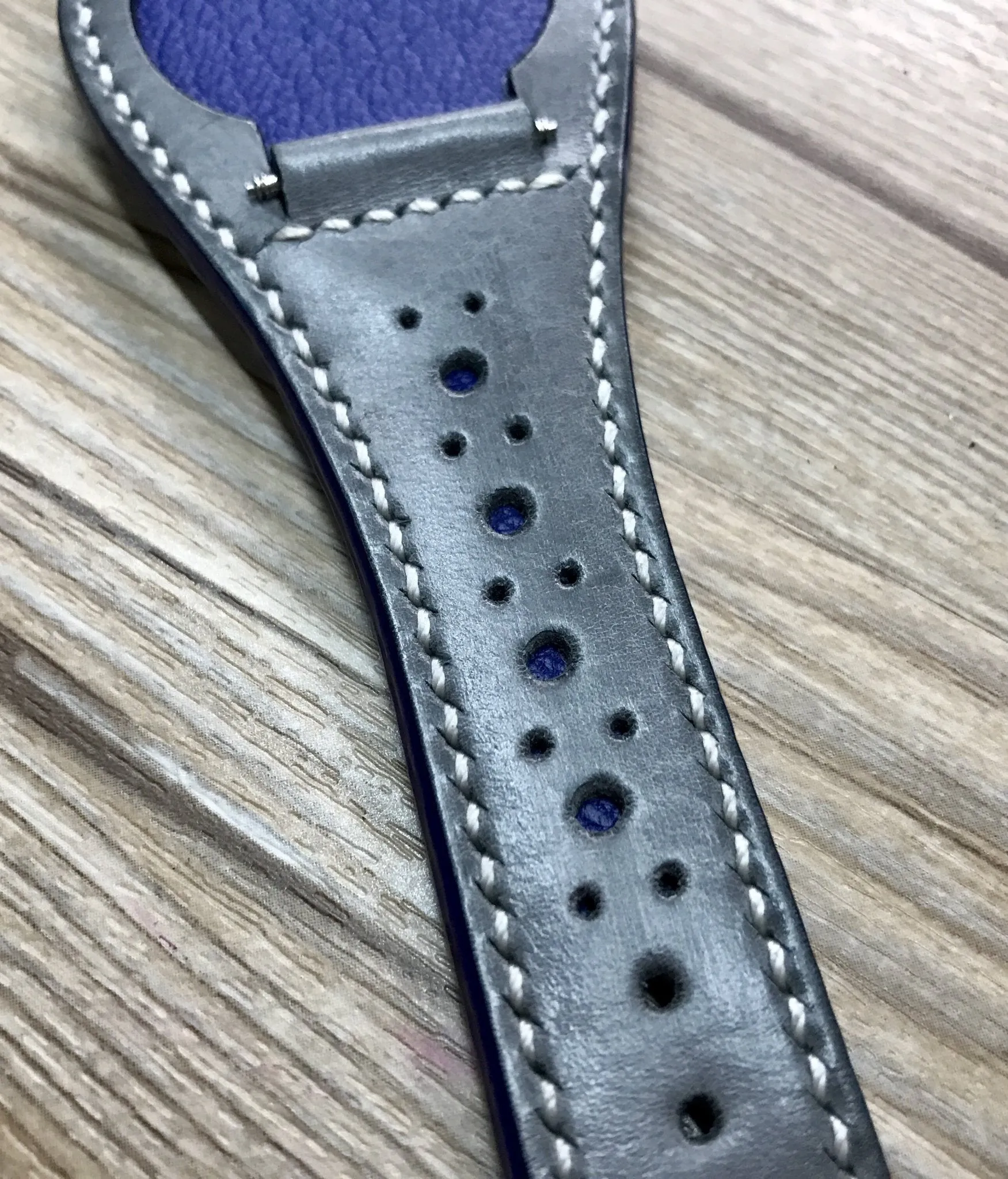 Leather Watch Strap 20mm, Cuff Watch Band 19mm 22mm, Brogue Pattern Grey Leather wrist watch band, Christmas Gift Ideas