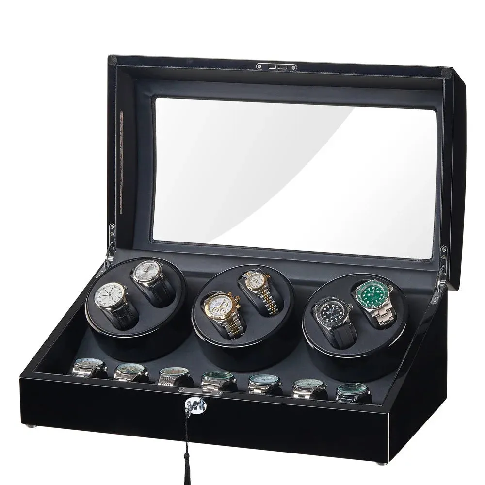 LED Watch Winder Box,6 Automatic Rotation, Includes AC Adapter, Key, Black, Model 2023