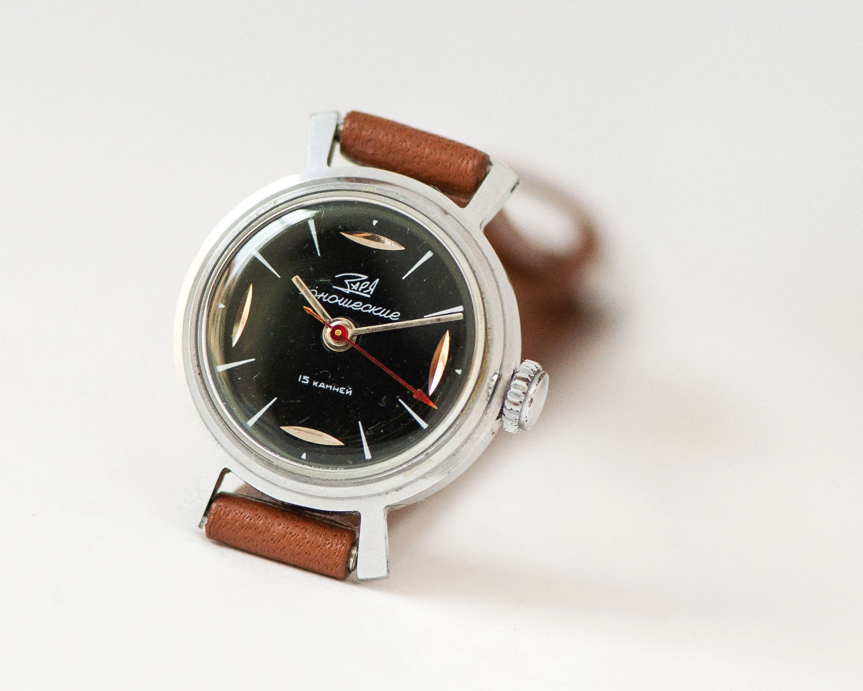 Limited edition lady watch Dawn\Youth new old stock, black wristwatch for women silver shade case, girl,watch gift, new premium leather band