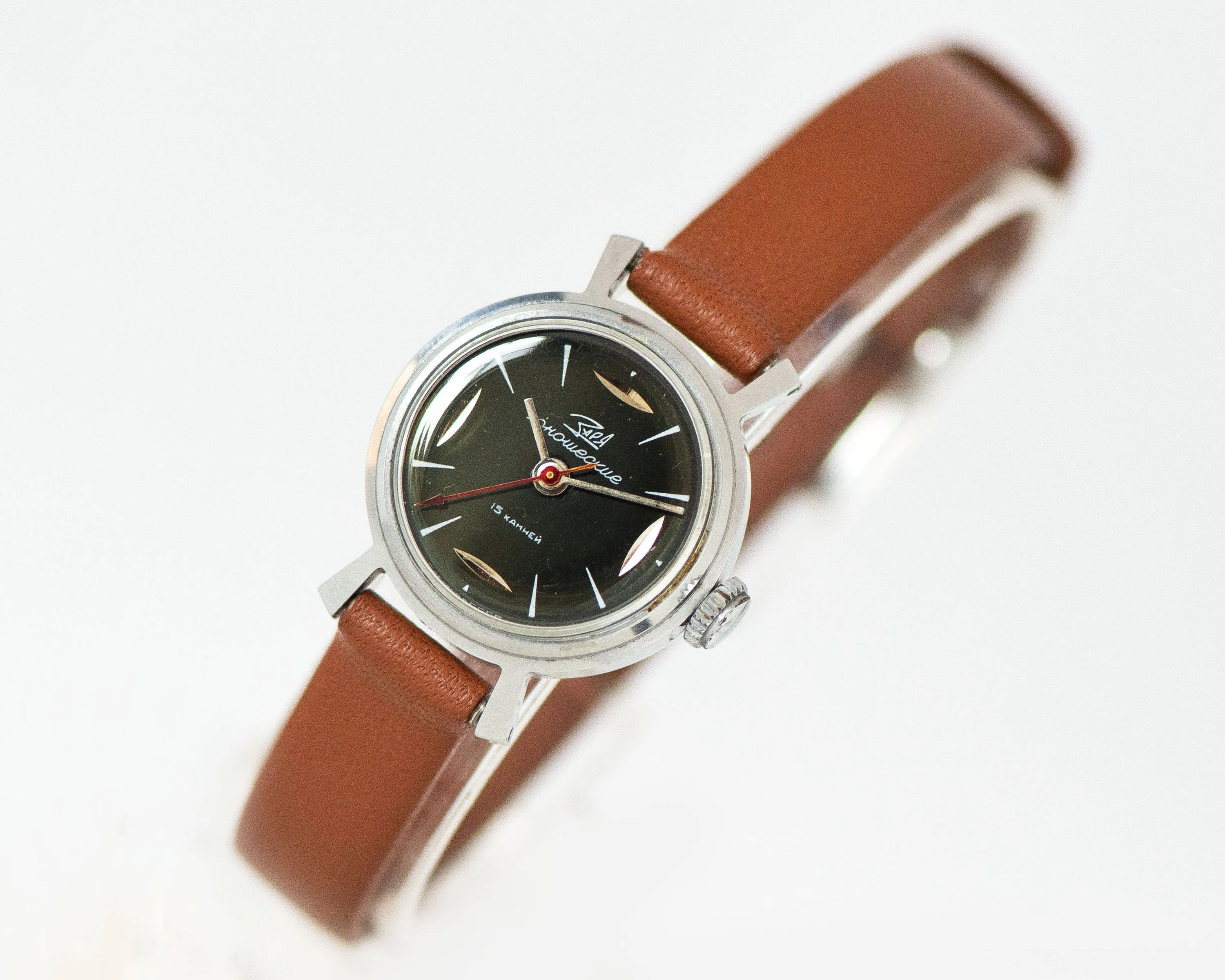 Limited edition lady watch Dawn\Youth new old stock, black wristwatch for women silver shade case, girl,watch gift, new premium leather band