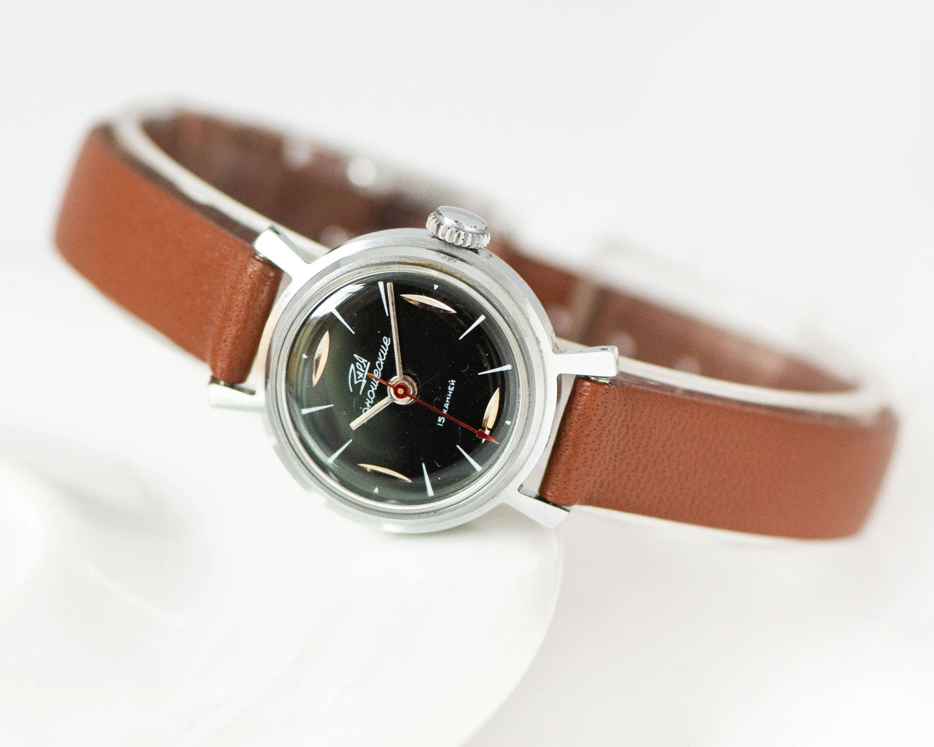Limited edition lady watch Dawn\Youth new old stock, black wristwatch for women silver shade case, girl,watch gift, new premium leather band