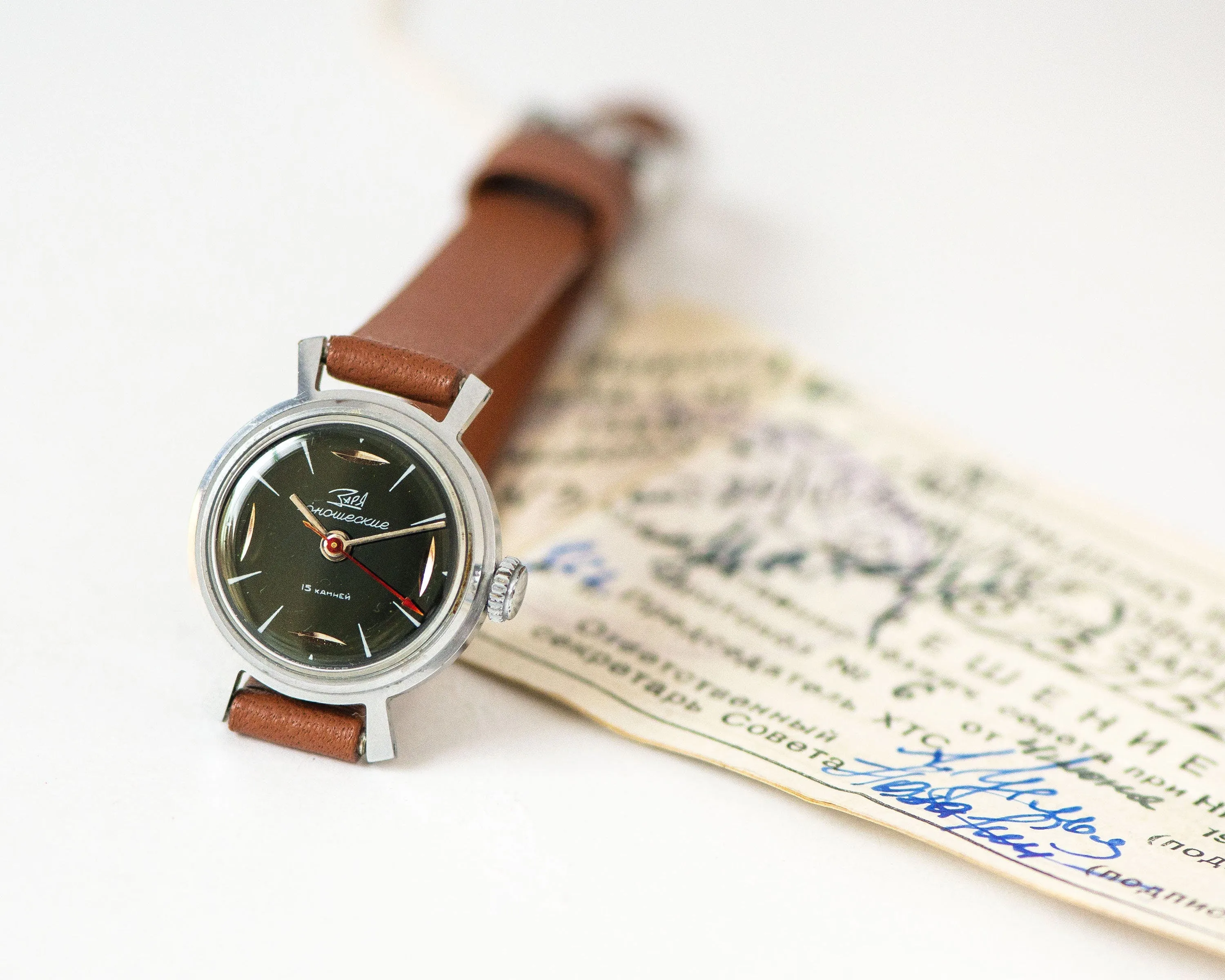 Limited edition lady watch Dawn\Youth new old stock, black wristwatch for women silver shade case, girl,watch gift, new premium leather band