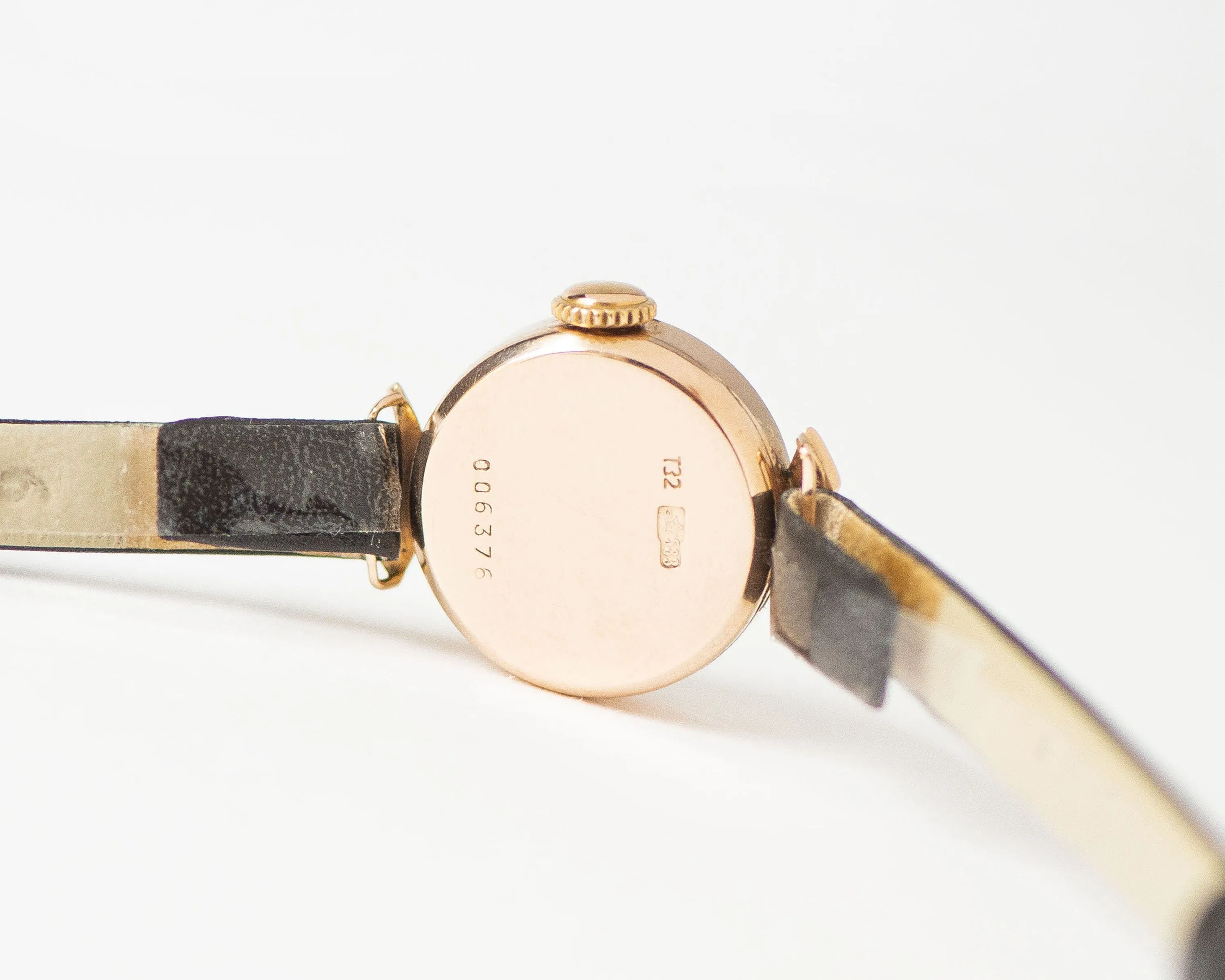Limited edition solid gold 14K women watch Dream, delicate wristwatch crescent case lugs jewelry gift, exclusive vintage watch, leather band