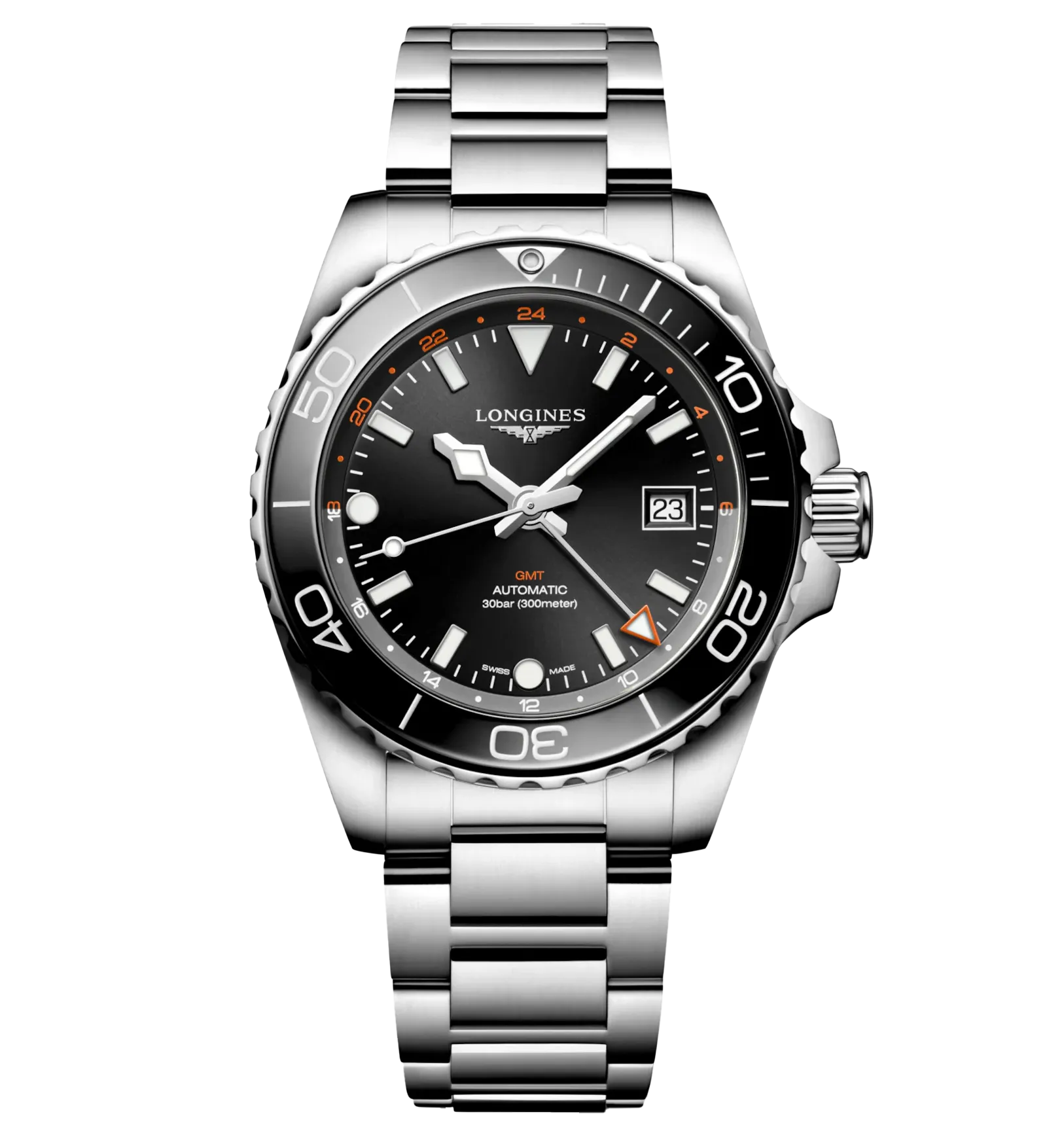 Longines Hydroconquest GMT 41mm Watch with Black Dial
