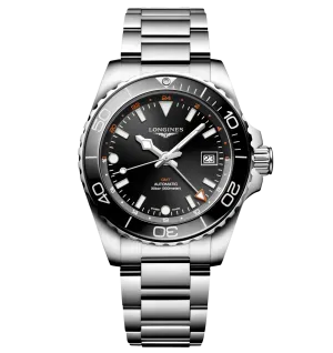 Longines Hydroconquest GMT 41mm Watch with Black Dial