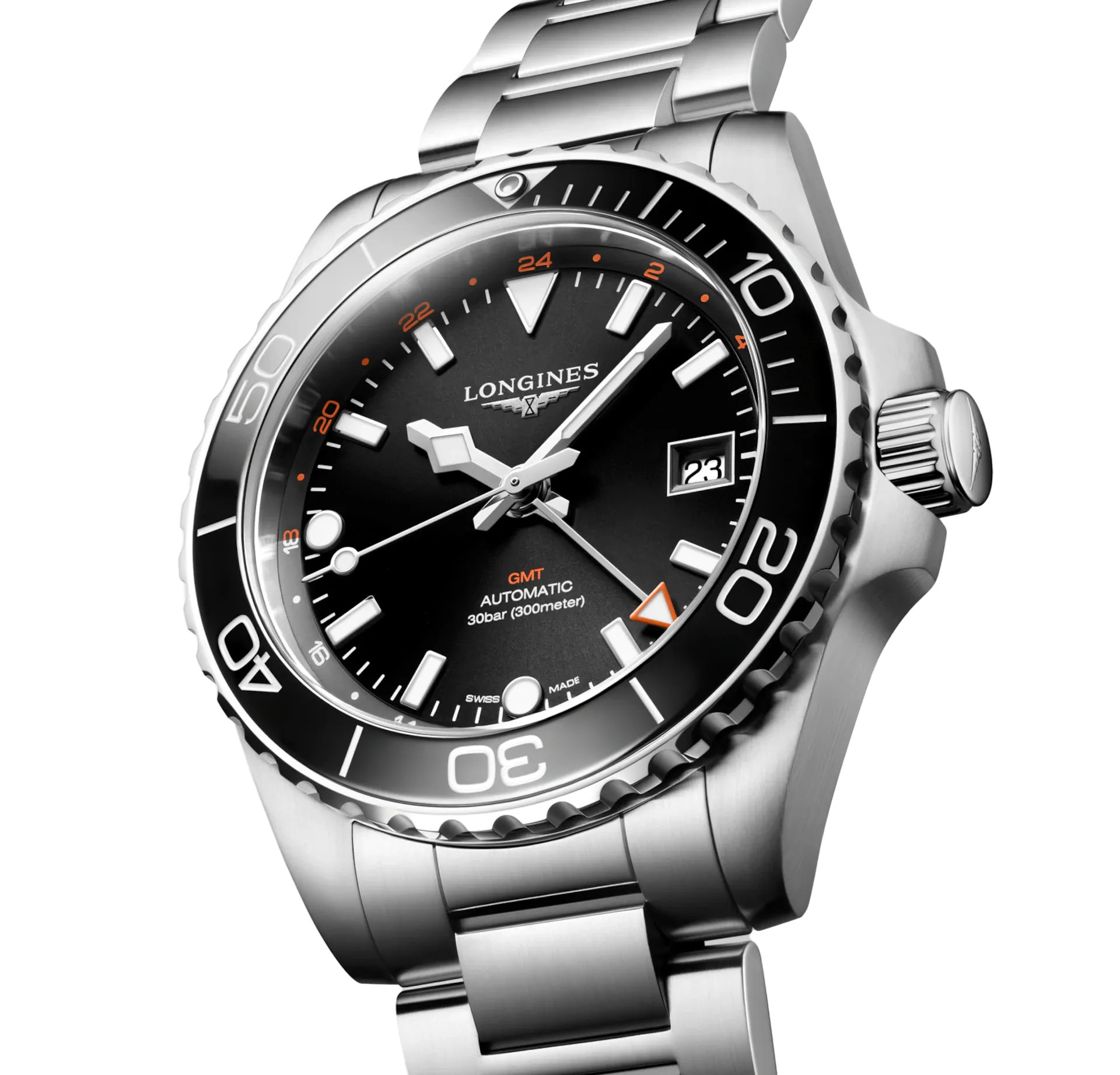 Longines Hydroconquest GMT 41mm Watch with Black Dial