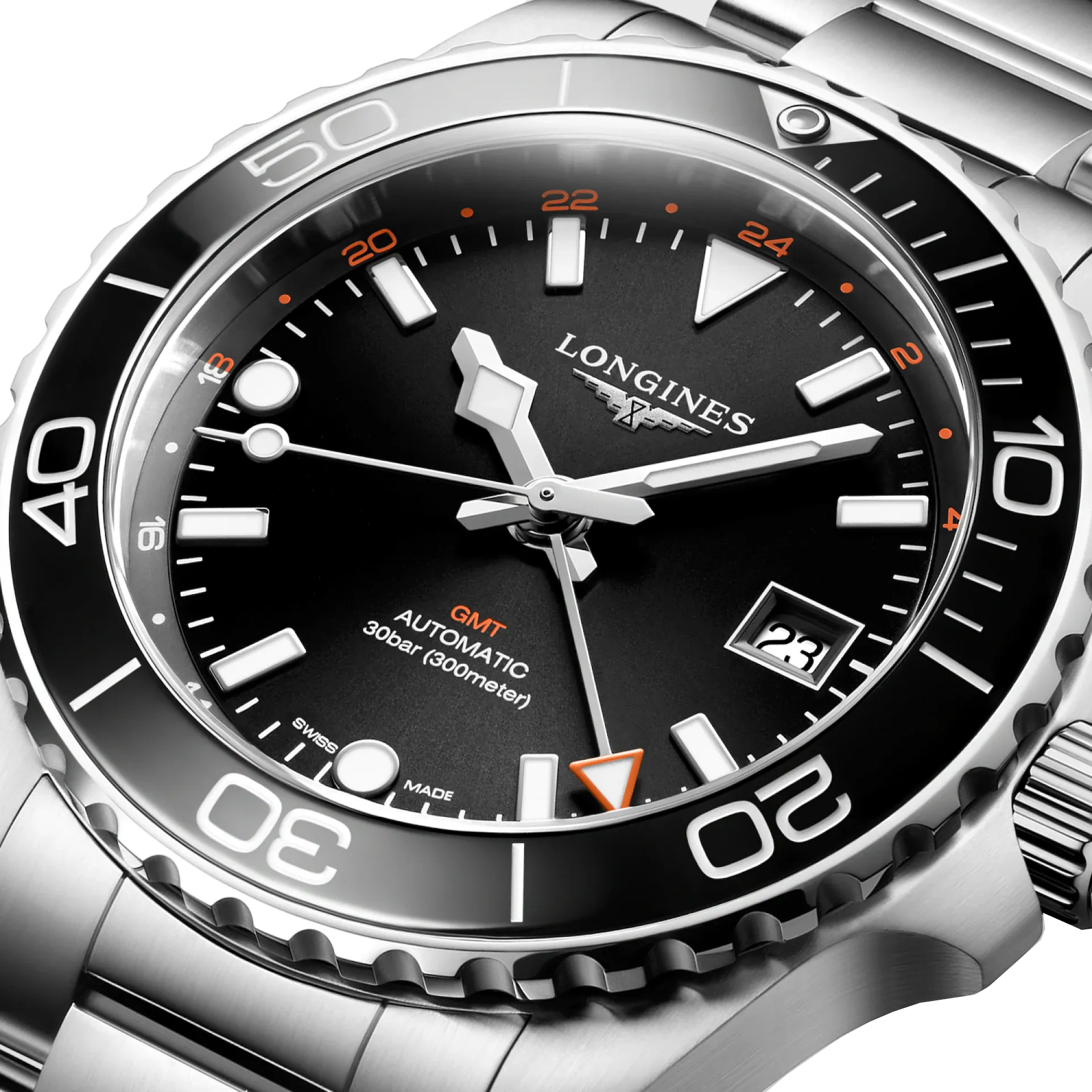 Longines Hydroconquest GMT 41mm Watch with Black Dial