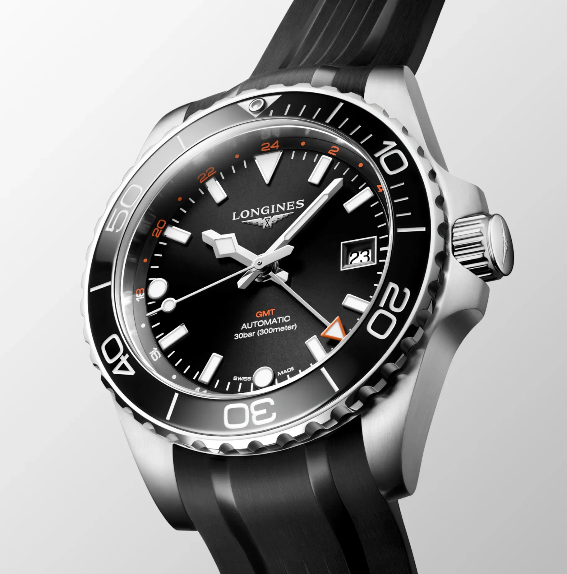 Longines HydroConquest GMT 41mm Watch with Sunray Black Dial