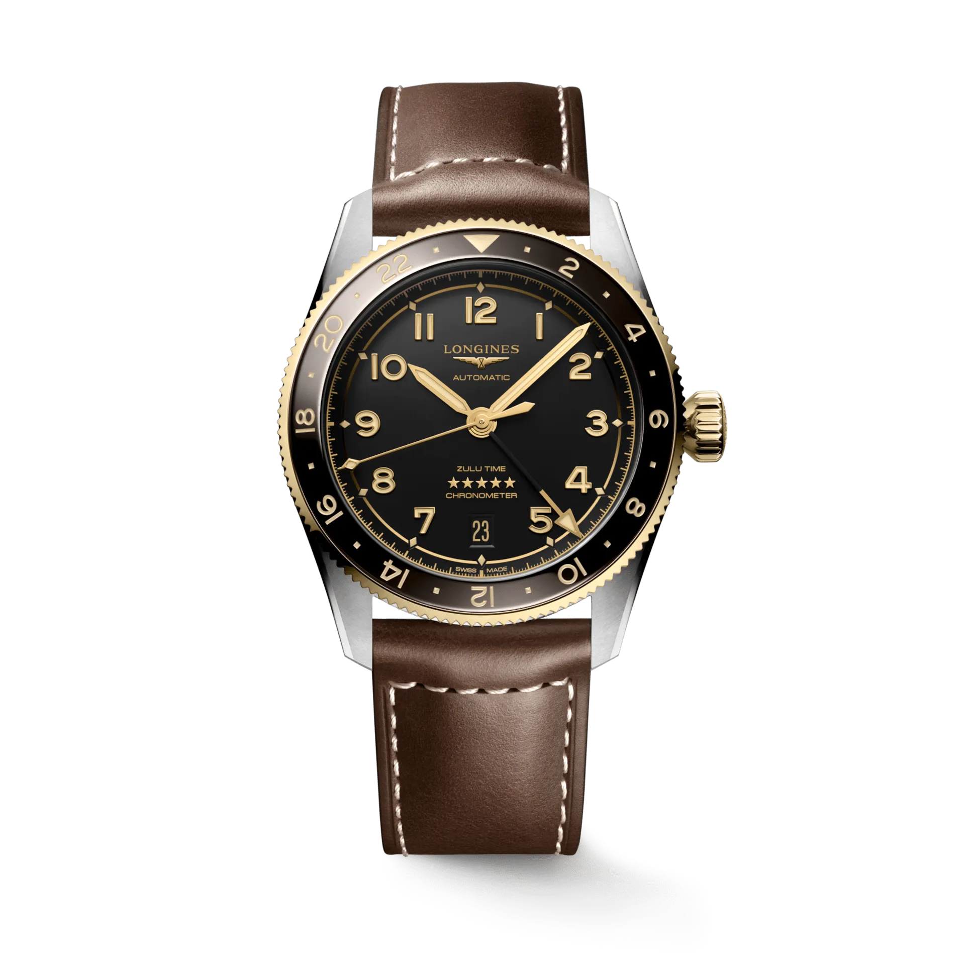 Longines Spirit Zulu Time 39mm Anthracite Dial 18K Leather Men's Watch L38025532