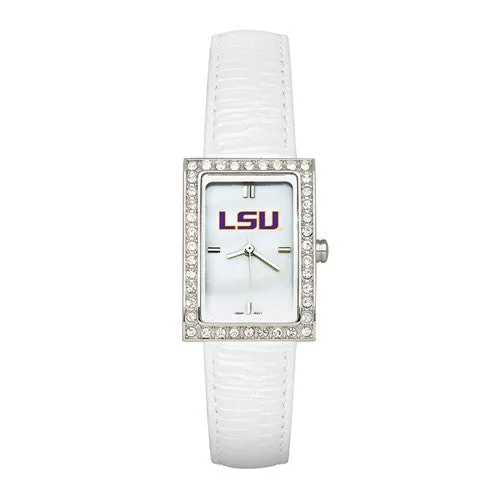 LOUISIANA STATE UNIV LADIES ALLURE WATCH WHITE LEATHER STRAP
