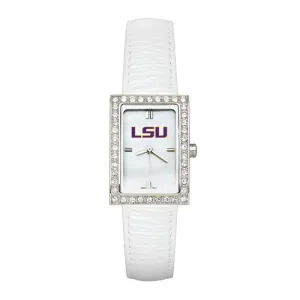 LOUISIANA STATE UNIV LADIES ALLURE WATCH WHITE LEATHER STRAP