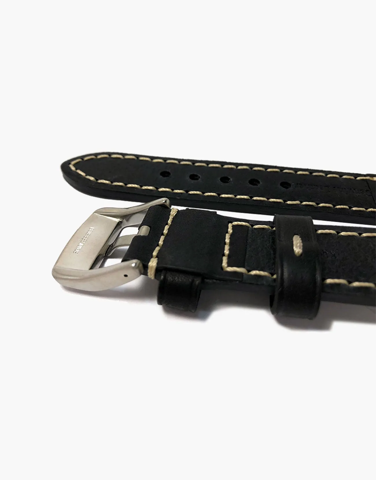 LUX Black Oil Tanned Leather Watch Band Flat Thick Vintage White Stitching