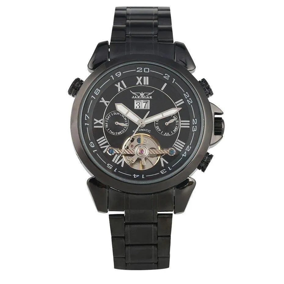Luxury Jaragar Wrist Watch Automatic Sport Calendar Tourbillon Rubber Watch