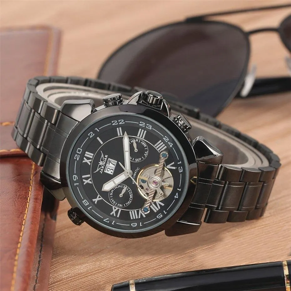 Luxury Jaragar Wrist Watch Automatic Sport Calendar Tourbillon Rubber Watch