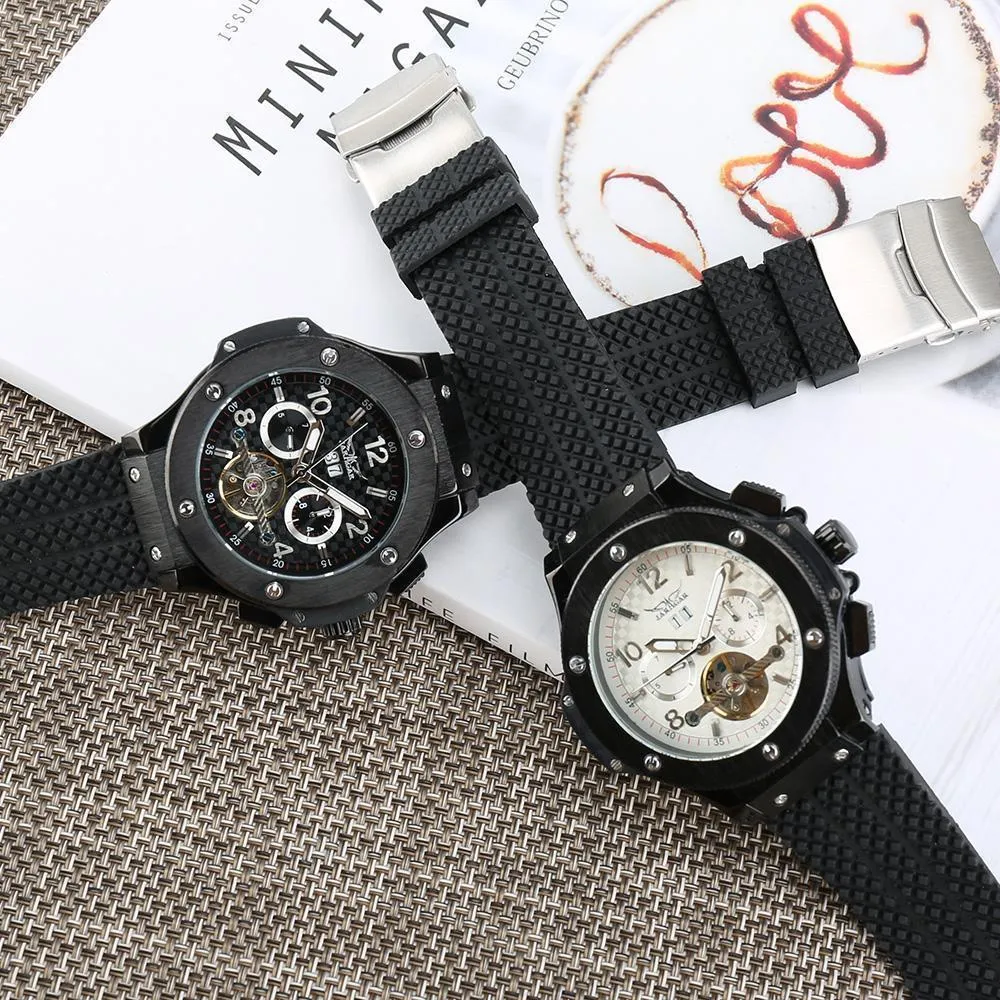 Luxury Jaragar Wrist Watch Automatic Sport Calendar Tourbillon Rubber Watch