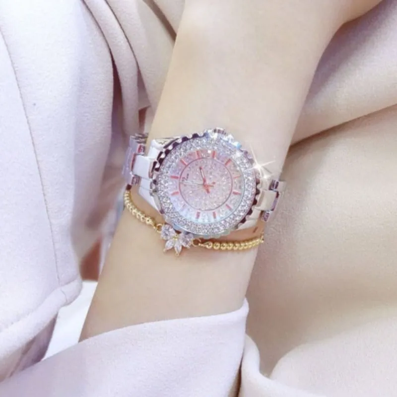 Luxury Sapphire Wrist Watche Clock 18K Quartz Women Jewelry