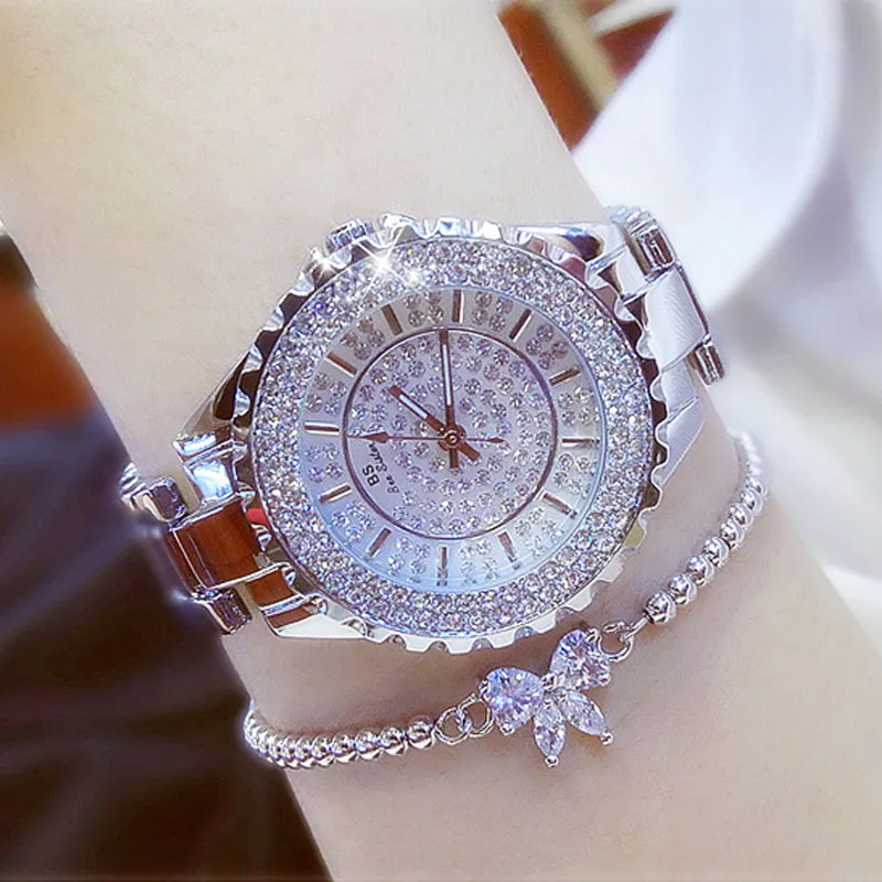 Luxury Sapphire Wrist Watche Clock 18K Quartz Women Jewelry