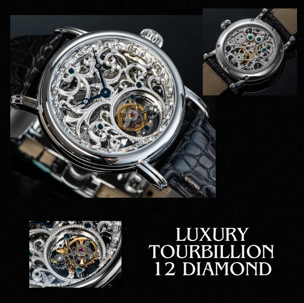 Luxury Tourbillion 12 Diamond Designer Watch