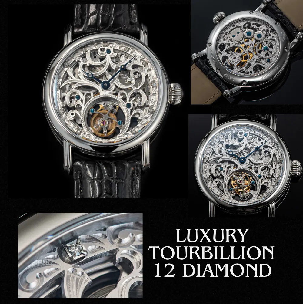 Luxury Tourbillion 12 Diamond Designer Watch