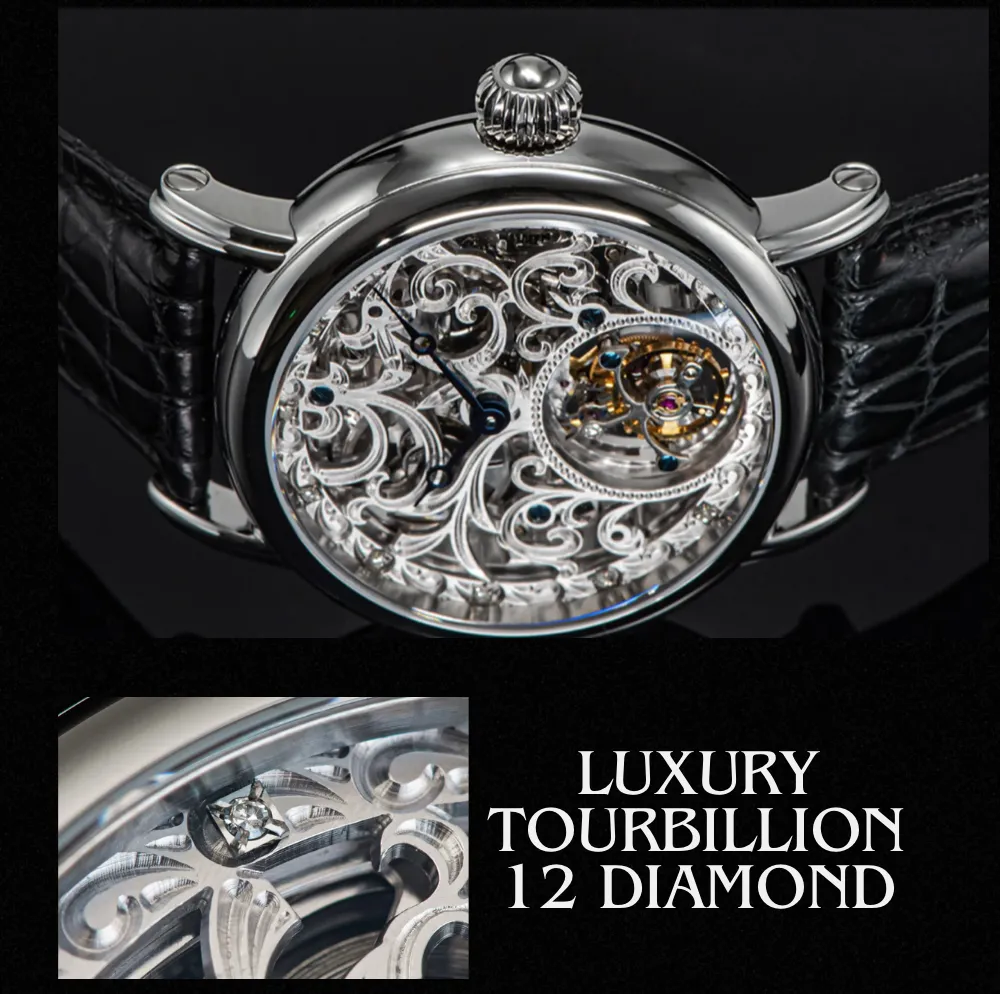 Luxury Tourbillion 12 Diamond Designer Watch