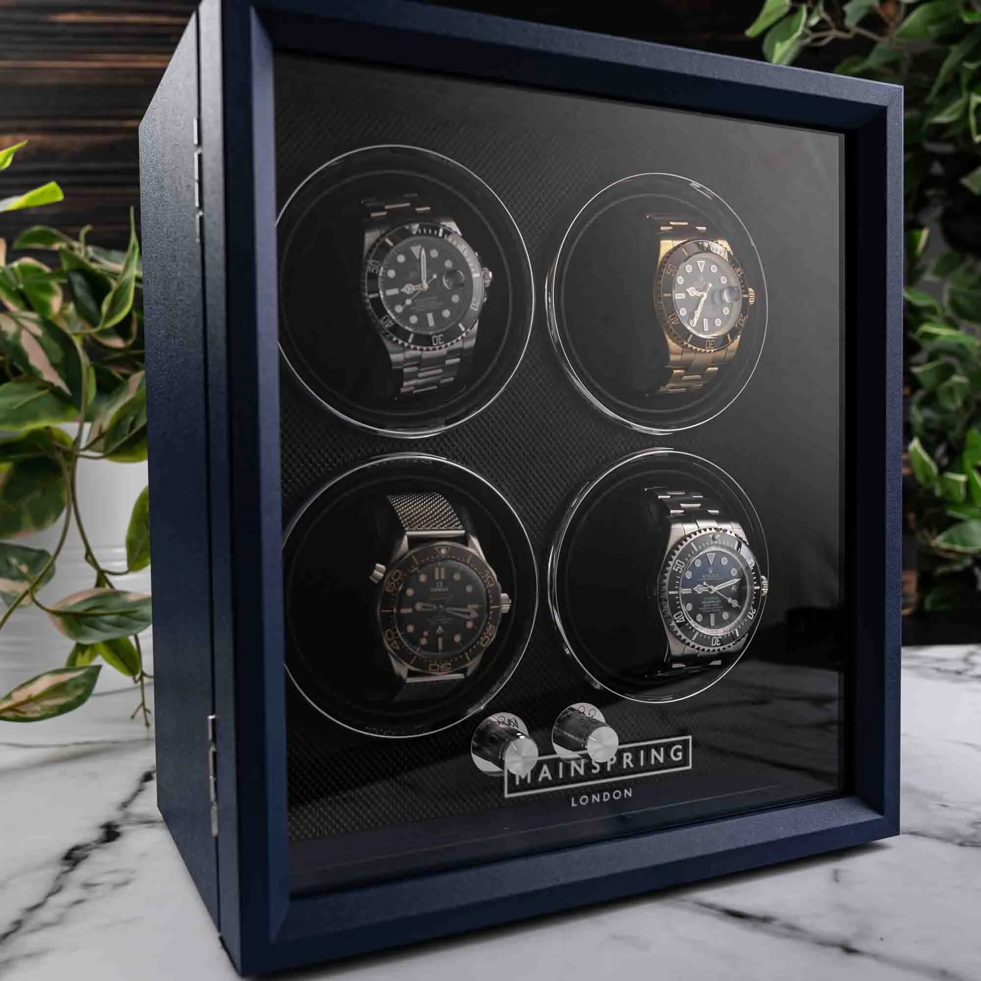 Mainspring Oxford Guardian 4-Slot Watch Winder Royal Blue