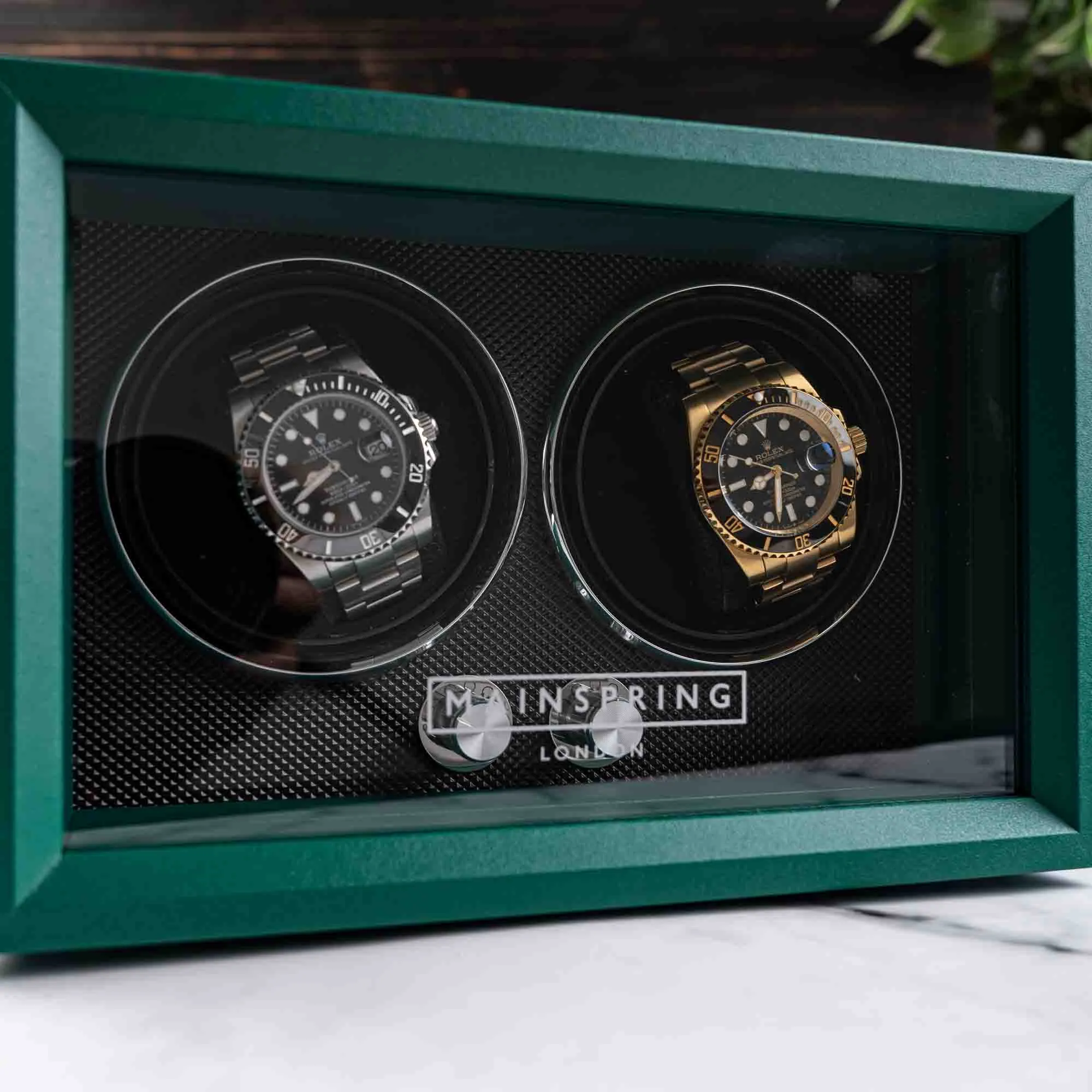 Mainspring Oxford Guardian Dual Slot Watch Winder Emerald Green