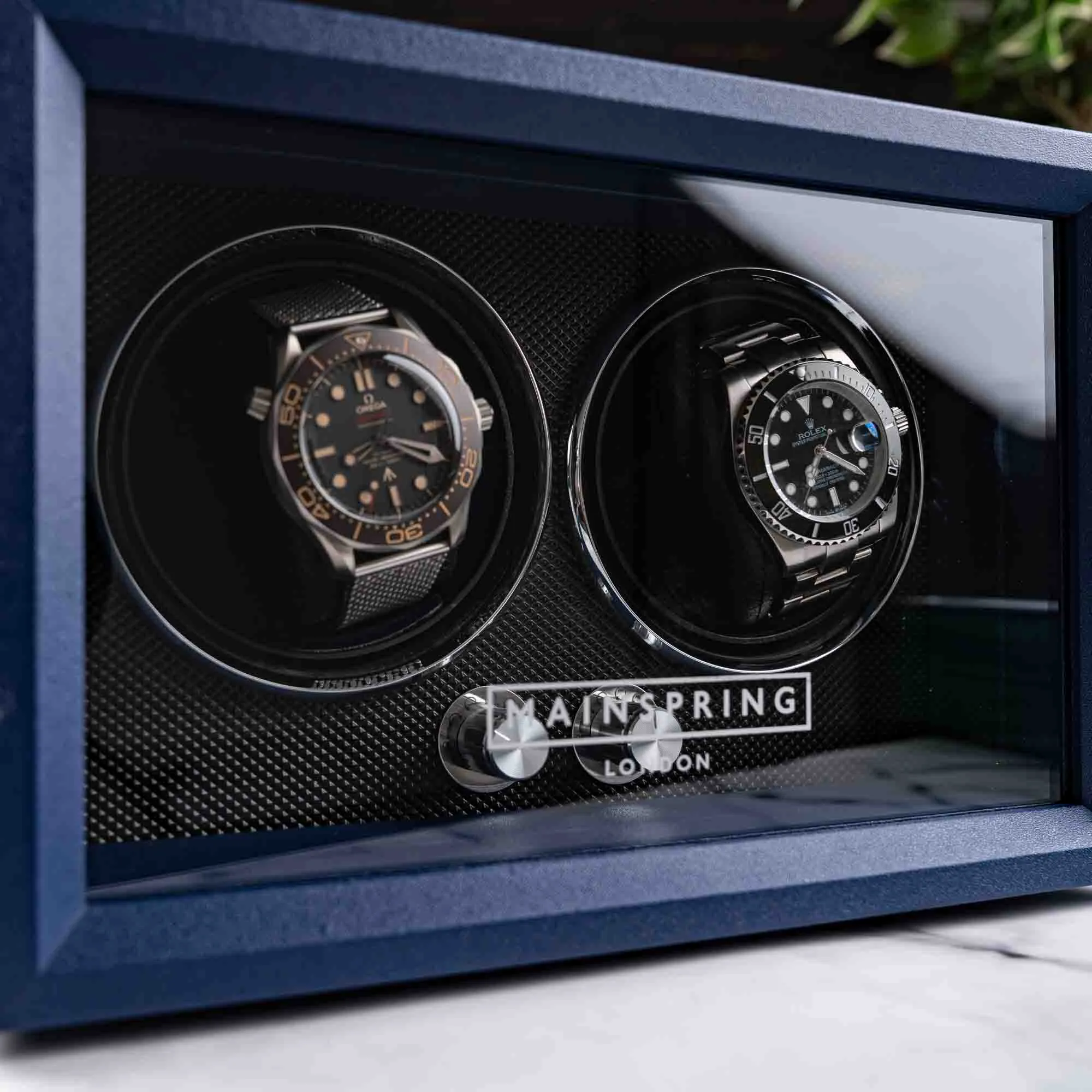 Mainspring Oxford Guardian Dual Slot Watch Winder Royal Blue