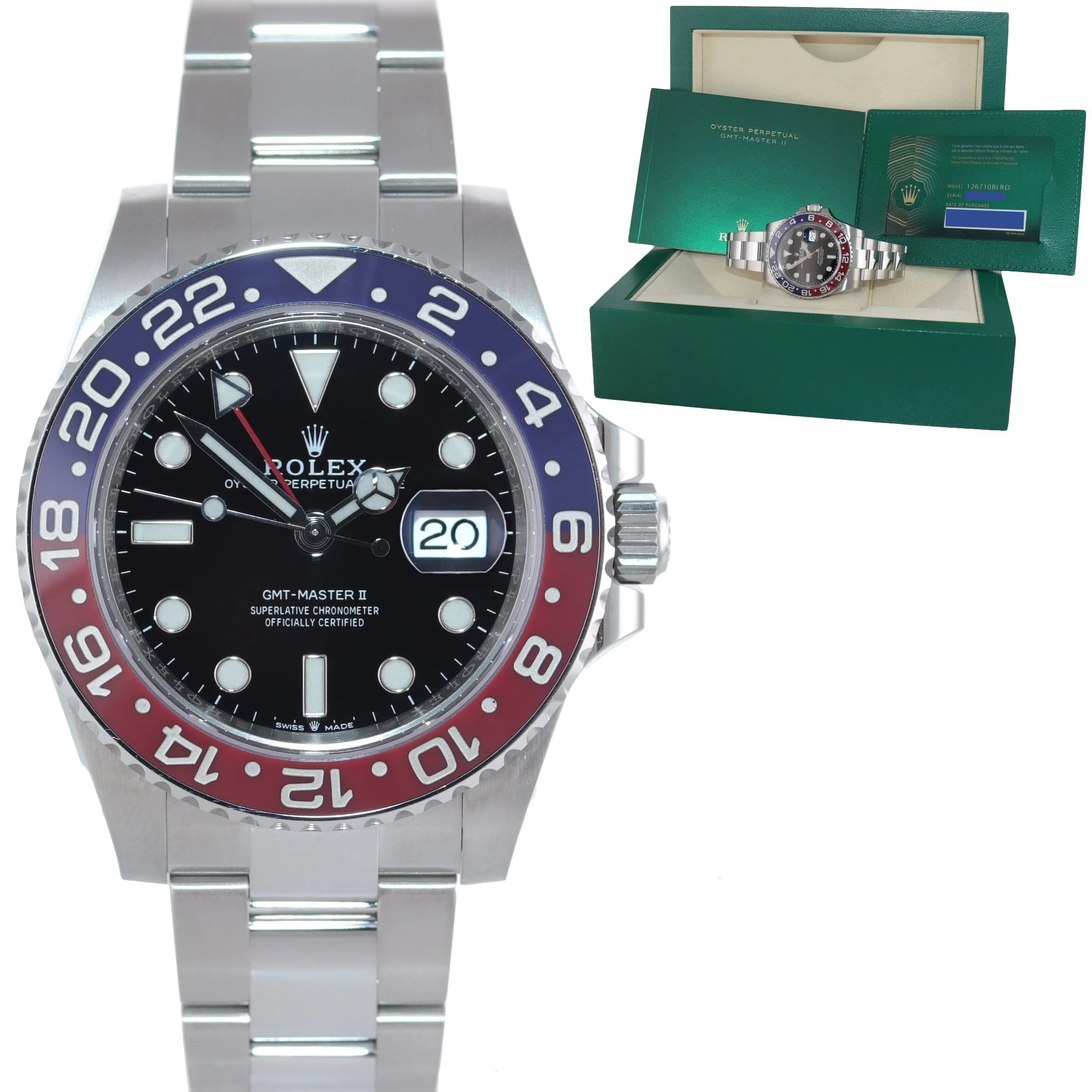 March 2022 NEW PAPERS Rolex 126710 GMT Master PEPSI Blue Ceramic Oyster Watch