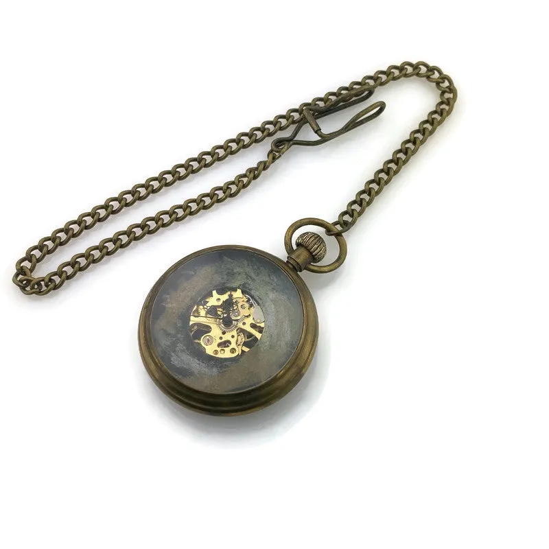 Mechanical brass Pocket Watch with Multicolor Dial