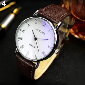 Men Roman Numerals Blu-Ray Quartz Business Wrist Watch
