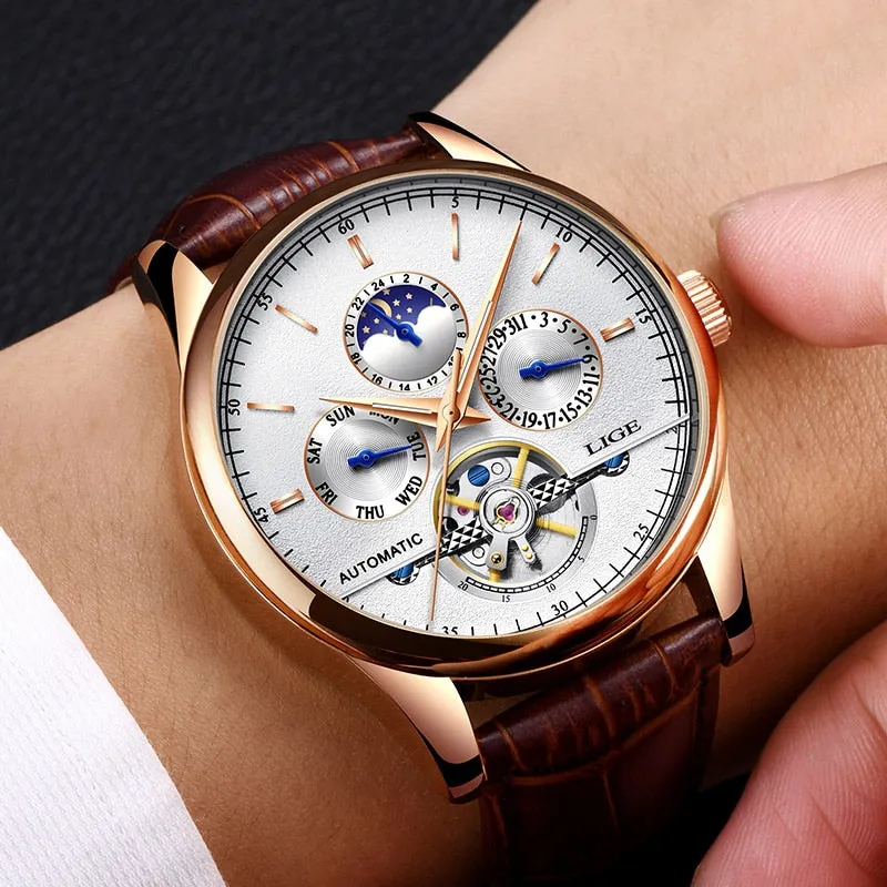 Men Watch Automatic Mechanical Leather Waterproof