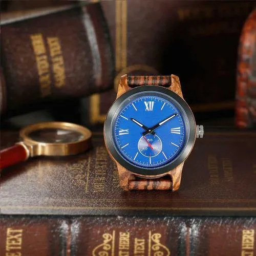 Men's Wood Watch Handcrafted Engraving Zebra Ebony