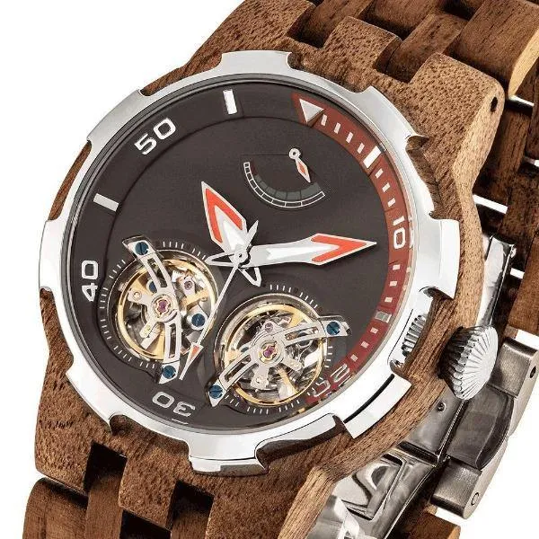 Men's Wood Watch Walnut Dual Wheel Automatic