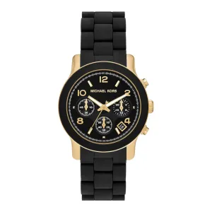 Michael Kors Runway Ladies Black Dial Gold-Tone Watch