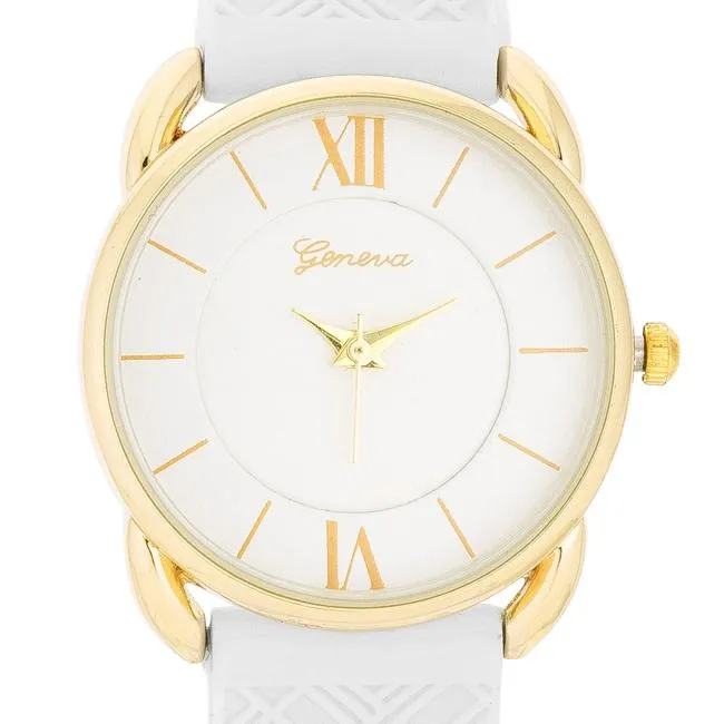 Mina Gold Classic Watch With White Rubber Strap