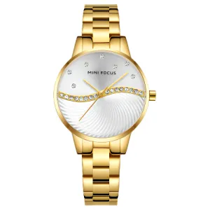 Mini Focus Gold Stainless Steel Silver Dial Quartz Watch for Ladies - MF0263L-01