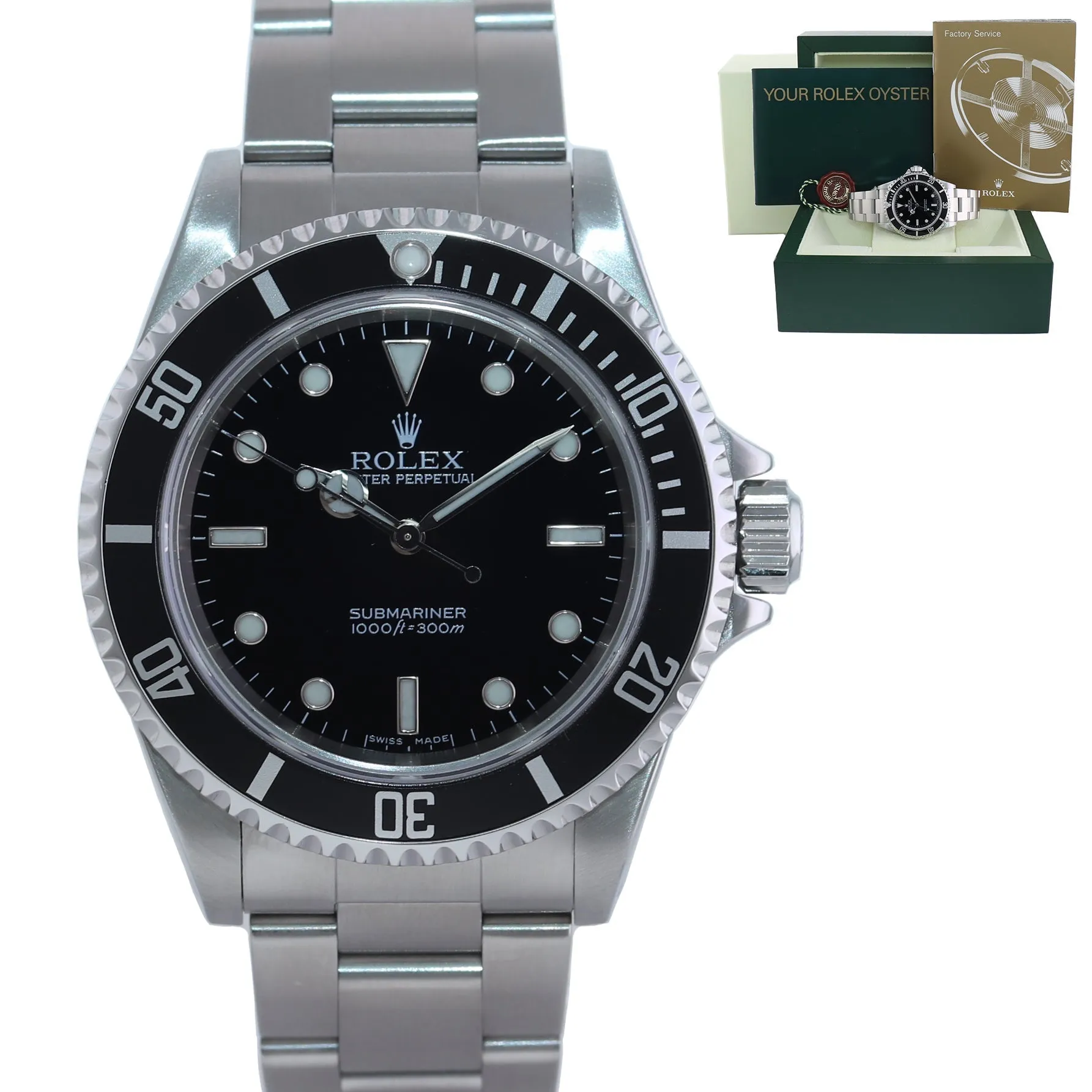 MINT 2004 Rolex Submariner No-Date 2 line dial 14060 Steel Black 40mm Watch Box