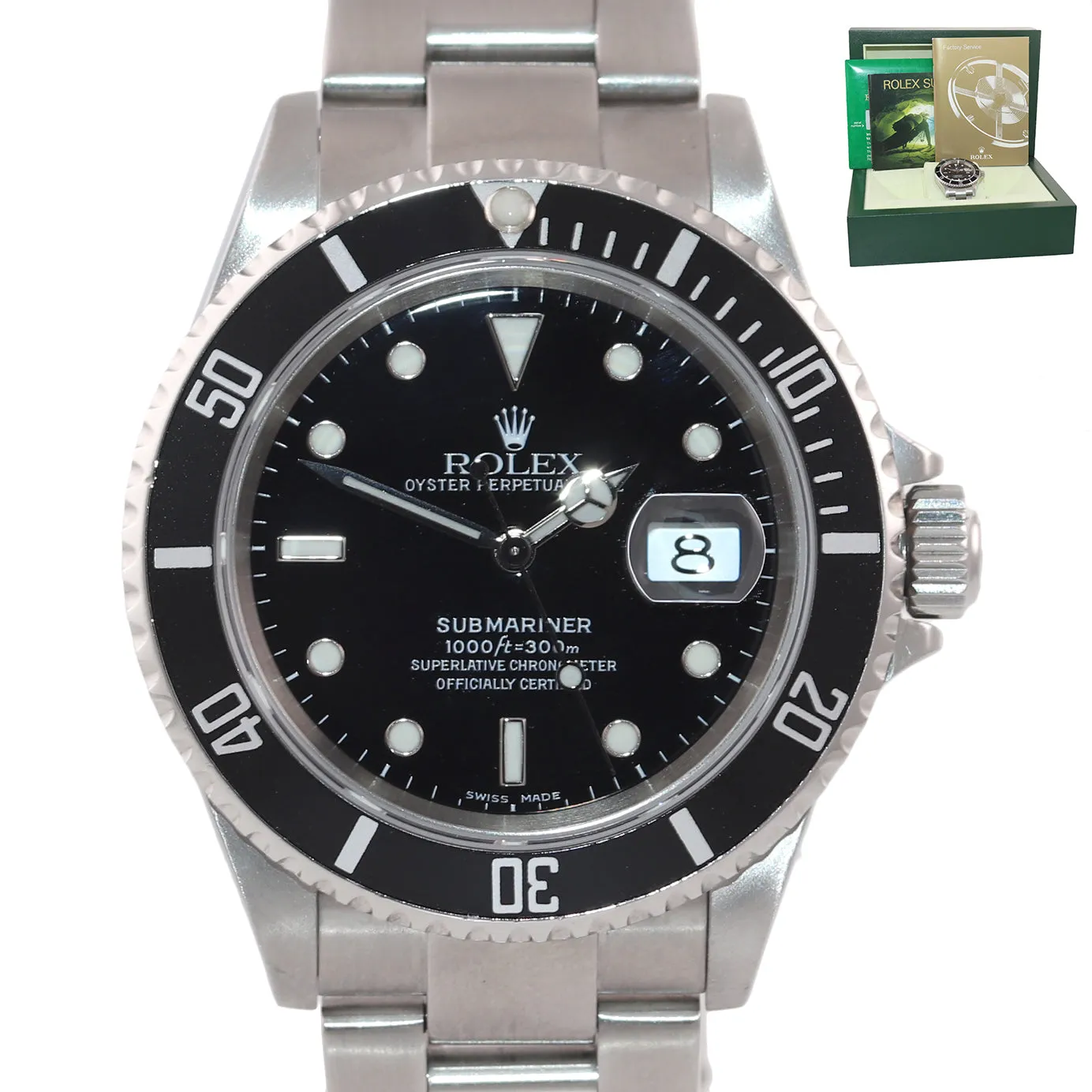 MINT 2005 Rolex Submariner Date 16610 Steel NO HOLES Pre-Ceramic Watch Box